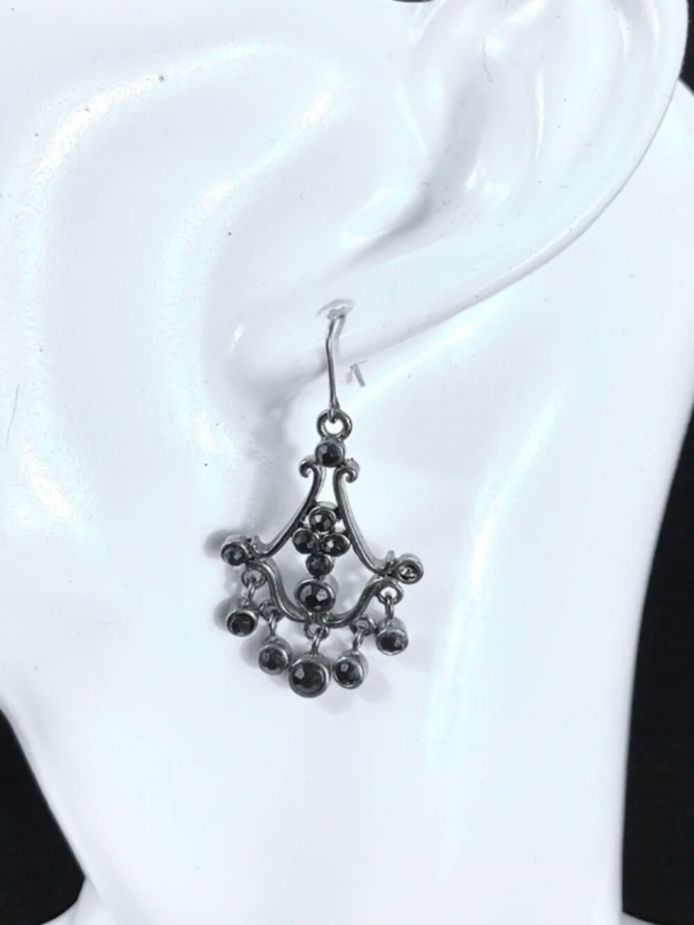 Black Chandelier Beaded Dangle Earrings Vintage